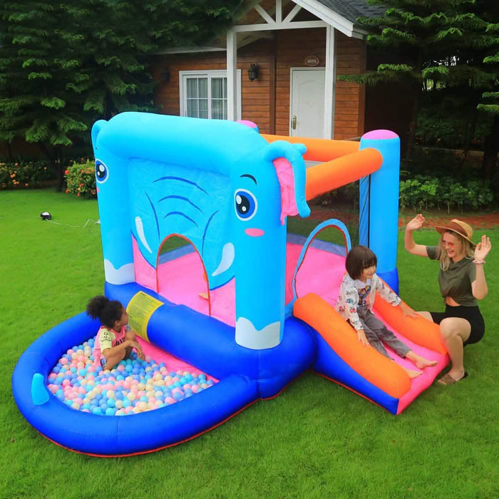 Blue Elephant Bouncy Castle House with 350W Blower by DailySale