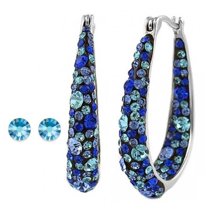 Blue Inside Out Hoops in 18K White Gold-Plating Made with Blue Swarovski Crystal by DailySale