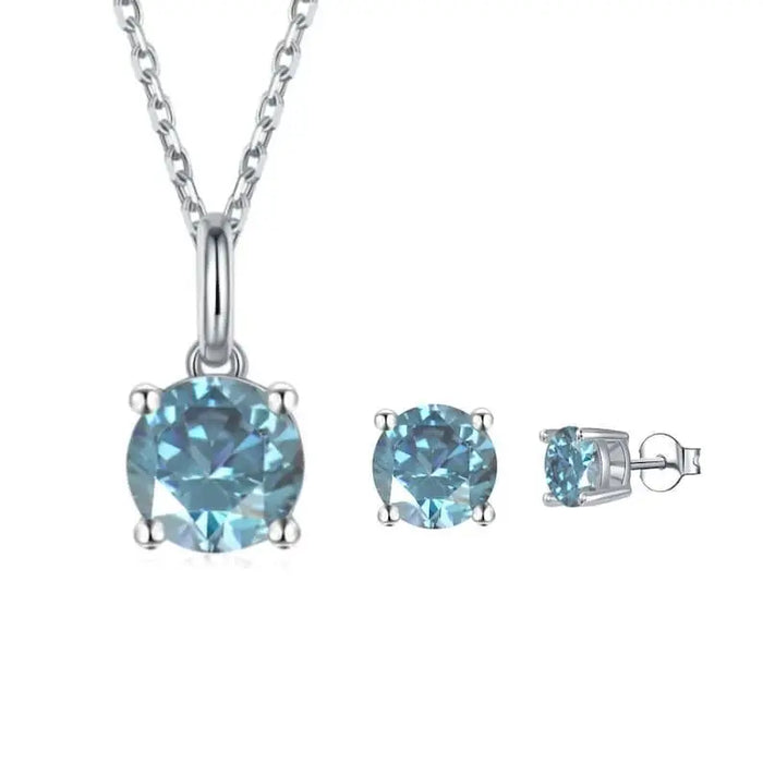 Blue Moissanite Jewelry Set by Fine Color Jewels