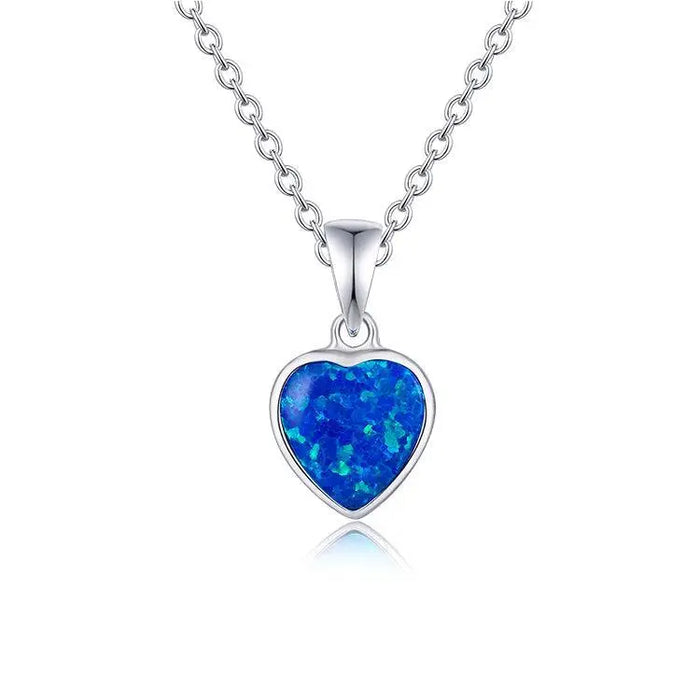 Blue Opal Heart Necklace by Fine Color Jewels