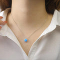 Blue Opal Round Halo Necklace by Fine Color Jewels