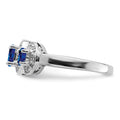 Blue Oval Sapphire and Diamond Prong Sterling Silver Three Stone Halo Ring by Fine Color Jewels