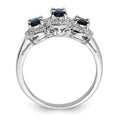 Blue Oval Sapphire and Diamond Prong Sterling Silver Three Stone Halo Ring by Fine Color Jewels