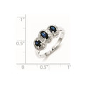 Blue Oval Sapphire and Diamond Prong Sterling Silver Three Stone Halo Ring by Fine Color Jewels