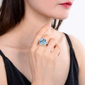 Blue Topaz Cushion Statement Ring by Fine Color Jewels