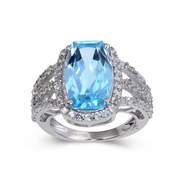 Blue Topaz Cushion Statement Ring by Fine Color Jewels