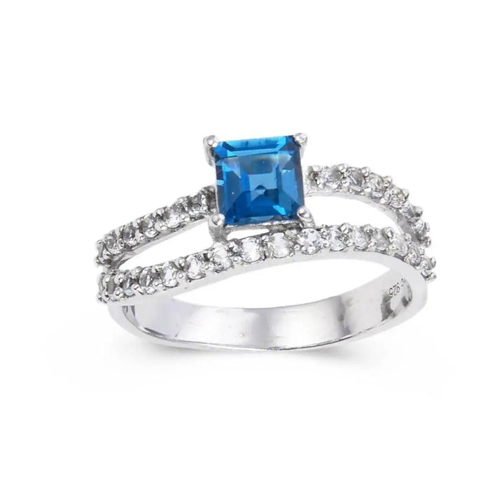 Blue Topaz Dual Band Fashion Ring by Fine Color Jewels