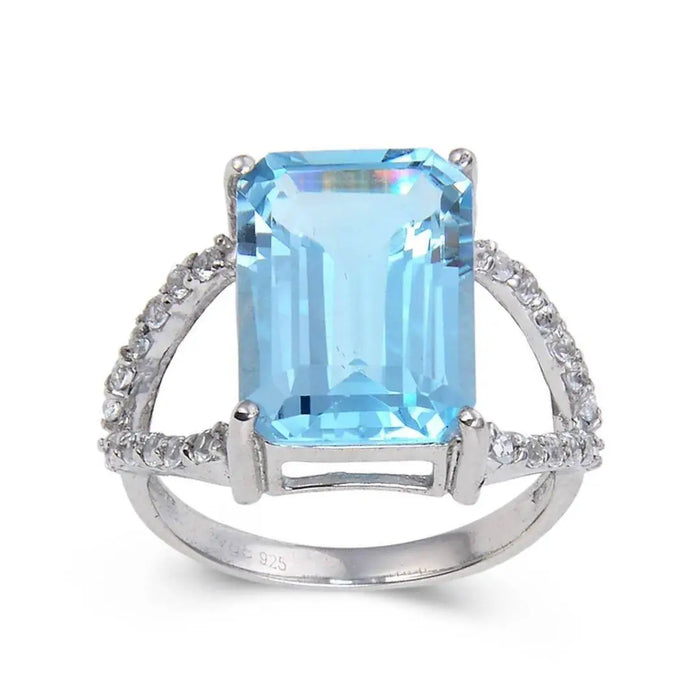 Blue Topaz Emerald Cut Statement Ring by Fine Color Jewels