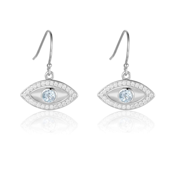 Blue Topaz Evil Eye Earrings by Fine Color Jewels