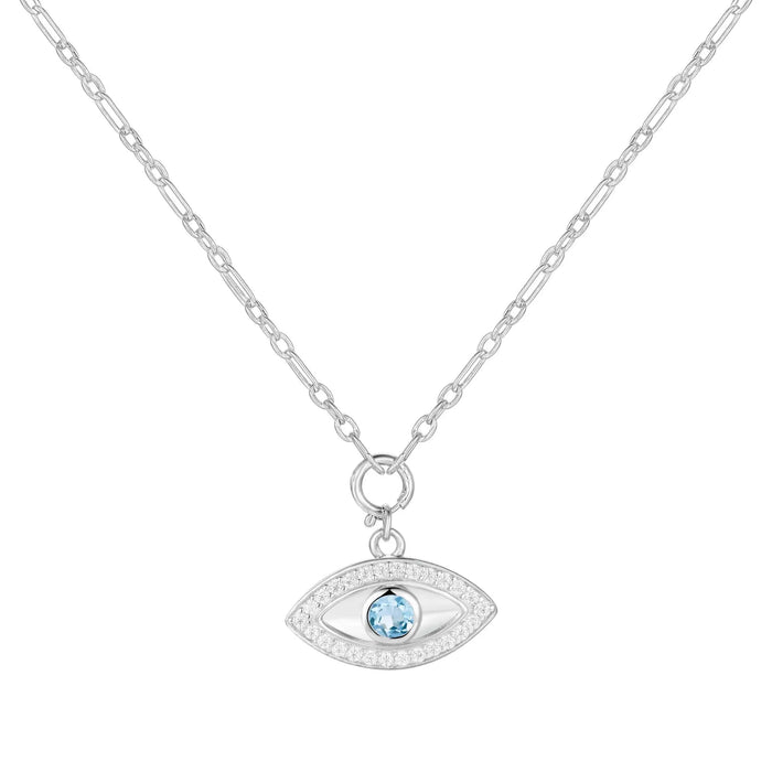 Blue Topaz Evil Eye Necklace by Fine Color Jewels