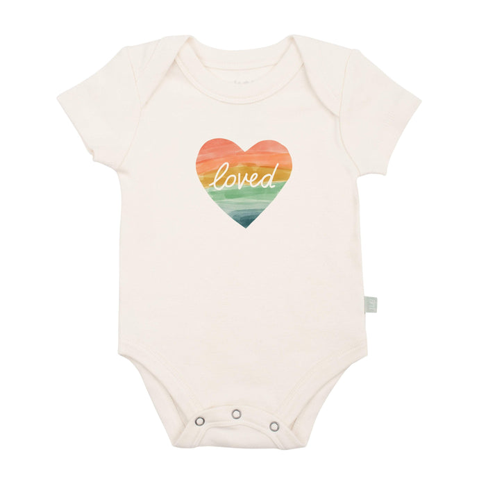graphic bodysuit | loved rainbow heart by Finn + Emma