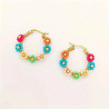 Bohemian Style Stainless Steel Beaded Flower Decor Hoop Earrings by DailySale