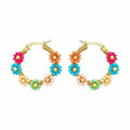 Bohemian Style Stainless Steel Beaded Flower Decor Hoop Earrings by DailySale