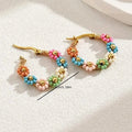 Bohemian Style Stainless Steel Beaded Flower Decor Hoop Earrings by DailySale