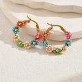 Bohemian Style Stainless Steel Beaded Flower Decor Hoop Earrings by DailySale