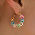 Bohemian Style Stainless Steel Beaded Flower Decor Hoop Earrings by DailySale
