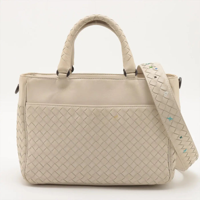 Bottega Veneta Intrecciato Leather 2 Way Handbag White #1816 by Bolt Boutique