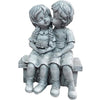 Boy Kissing Girl Statue Sitting on Bench Figurine