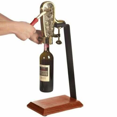 Brass Plated Wine Champagne Bottle Opener Counter Mount Table Stand Brown Wood by DailySale
