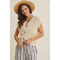 BREEZY NATURAL COTTON OPEN KNIT BUTTON-DOWN SWEATER VEST: NATURAL by Boutique 23