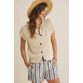 BREEZY NATURAL COTTON OPEN KNIT BUTTON-DOWN SWEATER VEST: NATURAL by Boutique 23