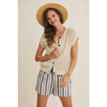 BREEZY NATURAL COTTON OPEN KNIT BUTTON-DOWN SWEATER VEST: NATURAL by Boutique 23