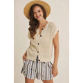 BREEZY NATURAL COTTON OPEN KNIT BUTTON-DOWN SWEATER VEST: NATURAL by Boutique 23