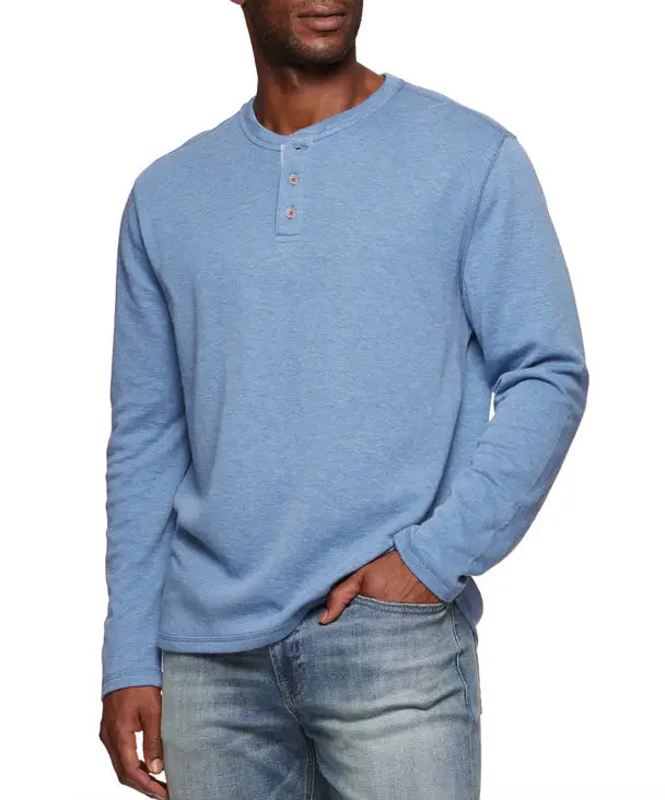 Bridgeport Double Knit Slub Henley - Med. Blue by Boutique 23