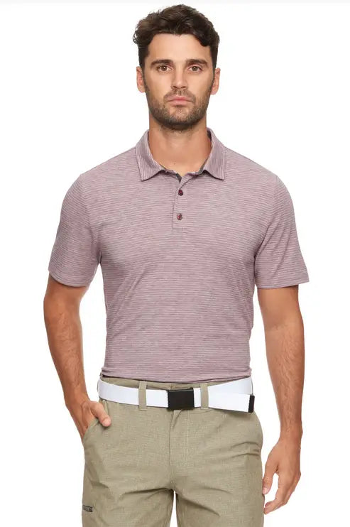 Brookline Striped Performance Polo - Maroon by Boutique 23
