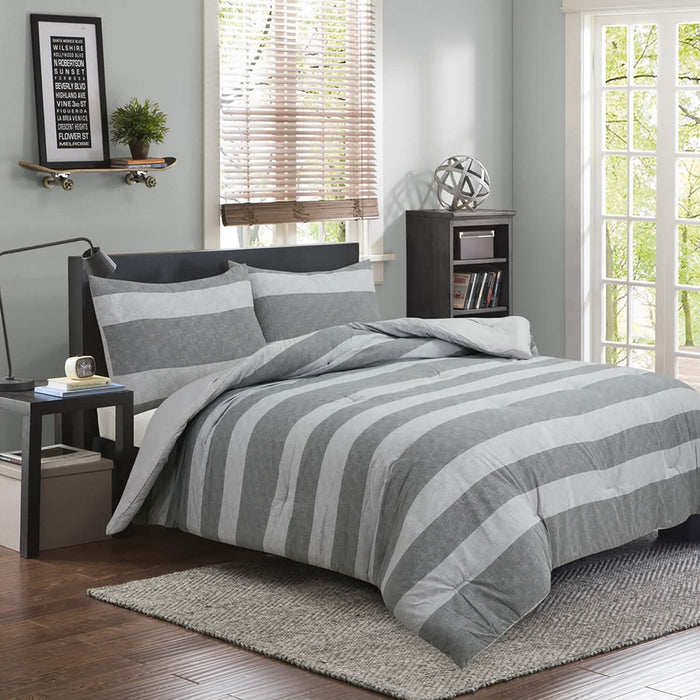 Brooklyn Flat Herringbone Wide Striped Grey Comforter Set by DailySale
