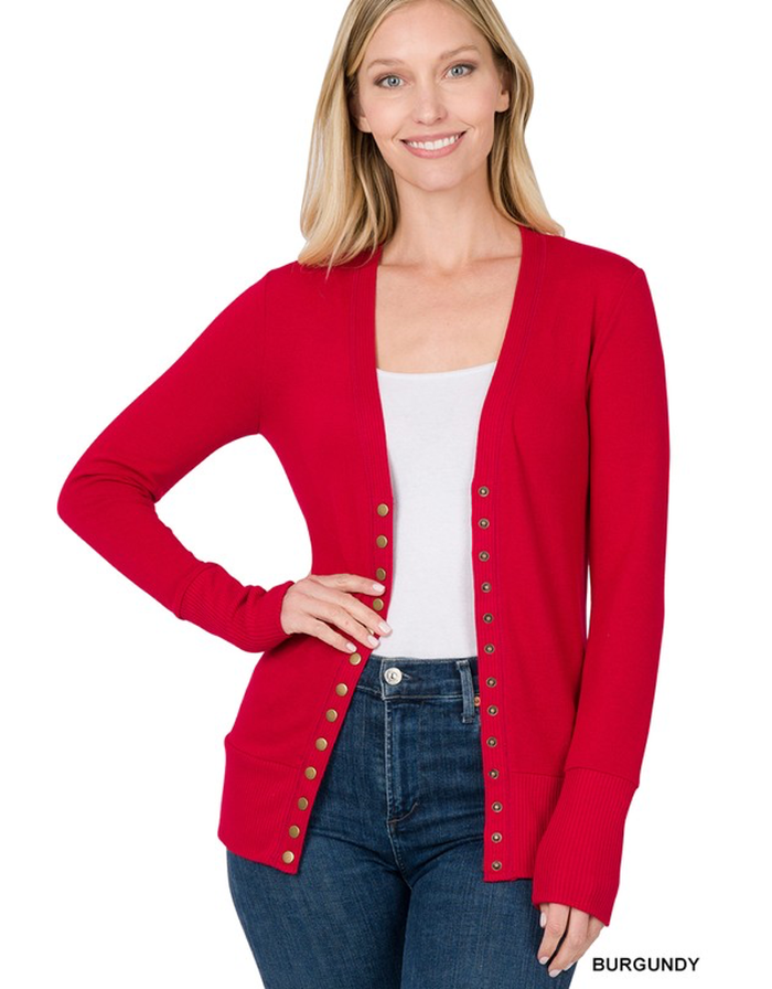 Snap Cardigan Full Sleeve - Burgundy by Boutique 23