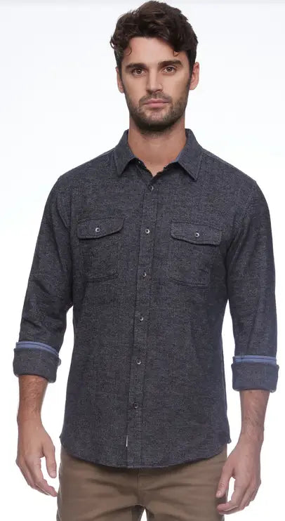 Burnsville Solid Stretch Flannel LS - Charcoal by Boutique 23