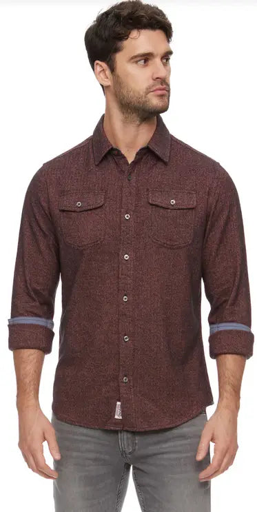Burnsville Solid Stretch Flannel LS - Maroon by Boutique 23
