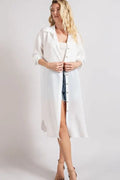 Button Down Long Jacket - White by Boutique 23
