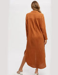 Button Up Maxi Shirt Dress With Pocket - Brick by Boutique 23