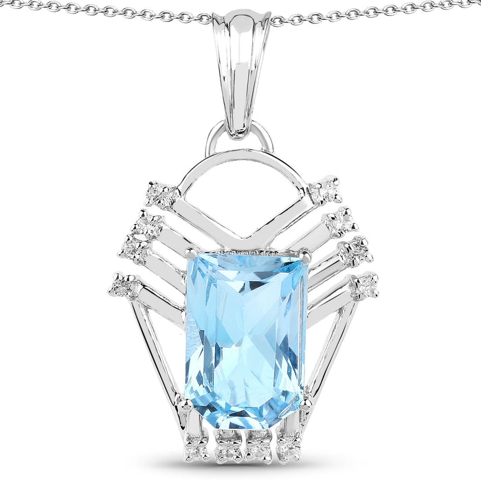 5.76 Carat Genuine Swiss Blue Topaz & White Topaz .925 Sterling Silver Pendant by Bids.com