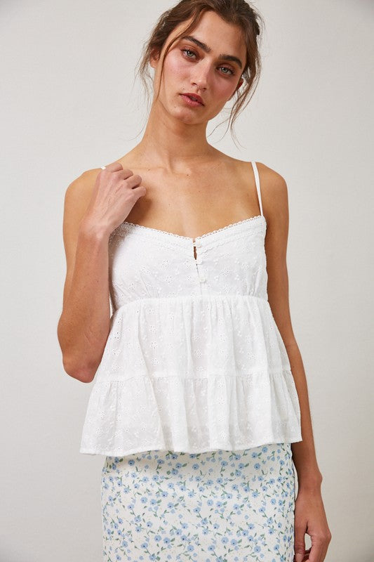 Eyelet Lace Trim Cami Top by Boutique 23