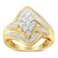 10K Yellow Gold over .925 Sterling Silver Diamond Bypass Cluster Ring (1 Cttw, I-J Color, I2-I3 Clarity) - Size 6 by Bids.com