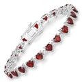 Heart Red Garnet Prong Sterling Silver Box Clasp Tennis Bracelet by Fine Color Jewels