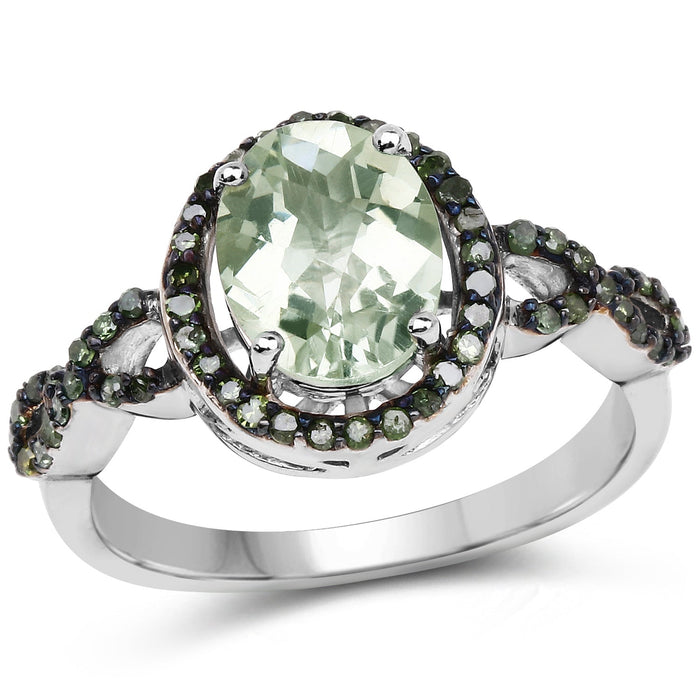 2.09 Carat Genuine Green Amethyst & Green Diamond .925 Sterling Silver Ring by Bids.com