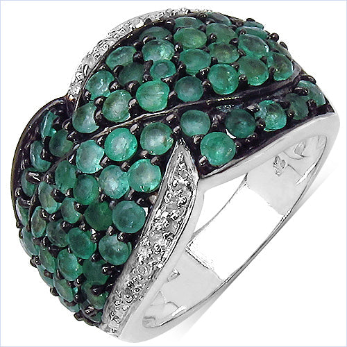 2.28 Carat Genuine Emerald & White Topaz .925 Sterling Silver Ring by Bids.com