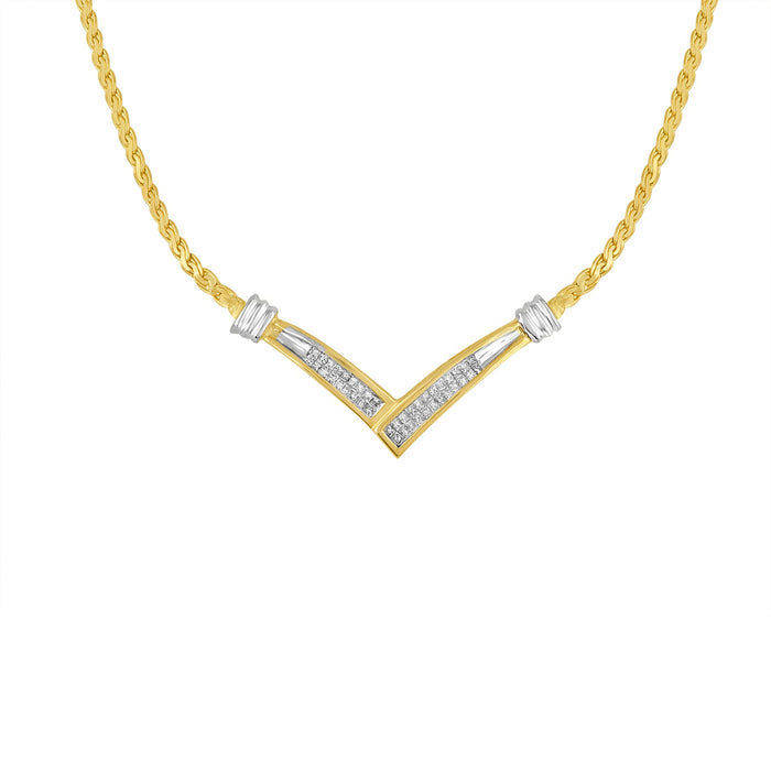 10K Yellow and White Gold 1/2 Cttw Princess Cut Diamond Channel-Set â€œVâ€ Shape 18" Franco Chain Necklace (H-I Color, SI2-I1 Clarity) by Bids.com