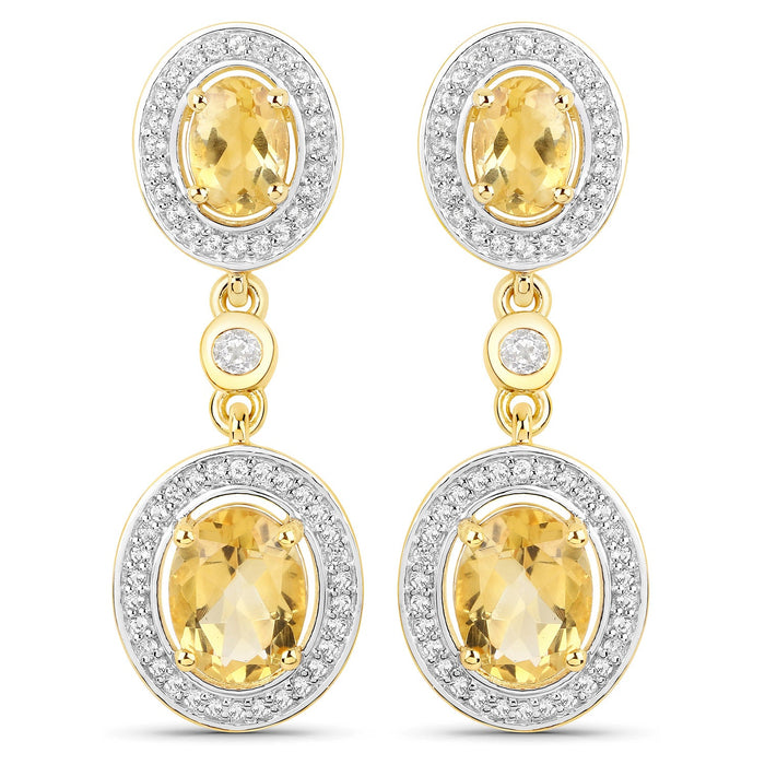 18K Yellow Gold Plated 5.70 Carat Genuine Citrine and White Topaz .925 Sterling Silver Earrings by Bids.com