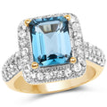 14K Yellow Gold Plated 5.03 Carat Genuine London Blue Topaz and White Topaz .925 Sterling Silver Ring by Bids.com