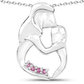 Round Pink Ruby Prong Silver Mom Pendant Necklace by Fine Color Jewels