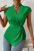 Ruched Cross Fit V Cut Knot Blouse - Green by Boutique 23
