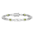 Oval Olive Green Peridot Bezel Sterling Silver Greek Key Link Bracelet by Fine Color Jewels
