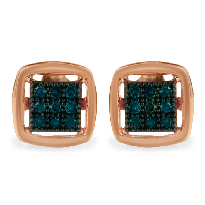 Rose Plated Sterling Silver Rose Cut Treated Diamond Stud Earring (0.25 cttw, Blue Color, I2-I3 Clarity) by Bids.com