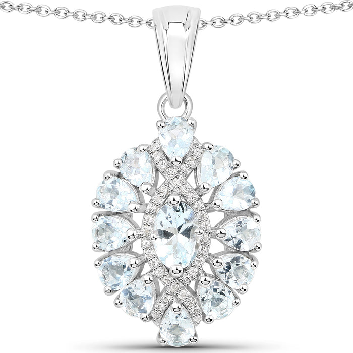 1.89 Carat Genuine Aquamarine and White Topaz .925 Sterling Silver Pendant by Bids.com