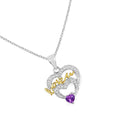 Heart Purple Amethyst Prong Silver Mom Charm Necklace by Fine Color Jewels